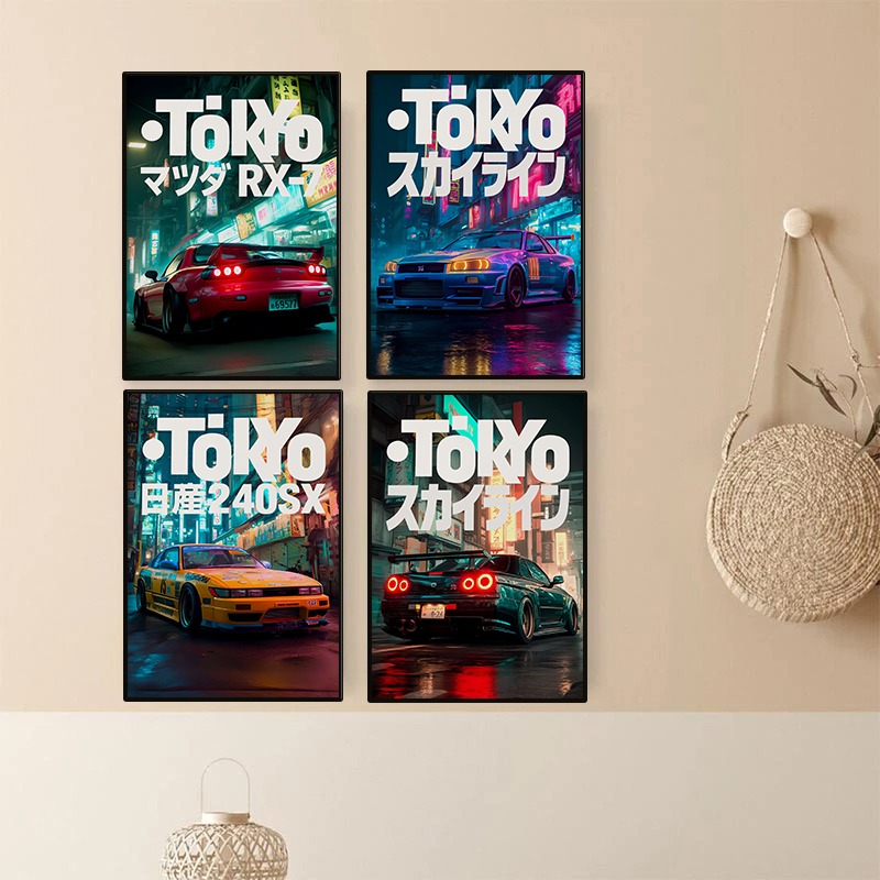 Japanese Tokyo Lifestyle - Poster Mobil JDM Tokyo Vintage Neon